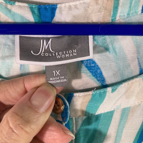Womens JM Collection Linen Blend Button Shirt Wave‎ Pattern 1X - Picture 6 of 10